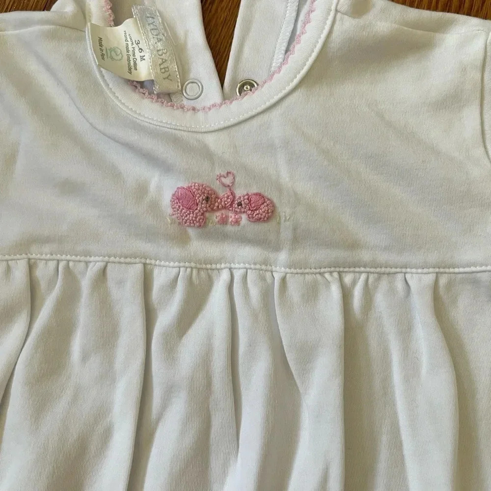 Lyda Baby White and Pink Elephant One Piece Footie Pima Cotton 3-6 Mths - Picture 3 of 5